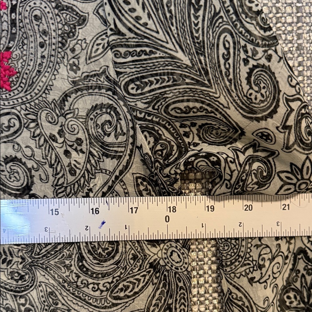 Maxi Length Semi Sheer Embroidered Black & Pink Paisley Tunic Swim Coverup - Picture 8 of 15